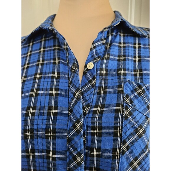Gap Button Down Blue Plaid Flannel Shirt Boyfriend Fit Size L - Picture 5 of 9